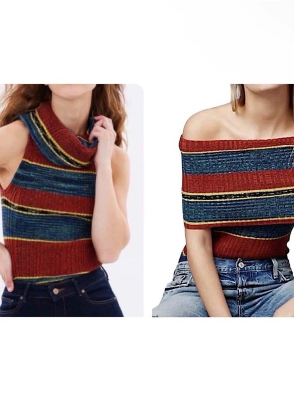Free People Striped Off-Shoulder Ribbed Top - Picture 2 of 5